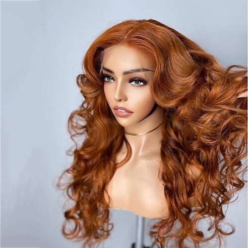 

Remy Human Hair 13x4 Lace Front Wig Free Part Brazilian Hair Body Wave Orange Wig 130% 150% Density with Baby Hair Natural Hairline 100% Virgin Pre-Plucked For Women wigs for black women Long Human