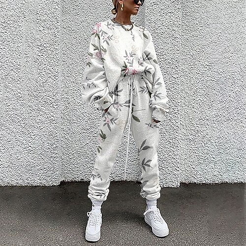 

Women's Active Streetwear Floral Sports Outdoor Casual Two Piece Set Sweatshirt Tracksuit Pants Sets Jogger Pants Drawstring Print Tops