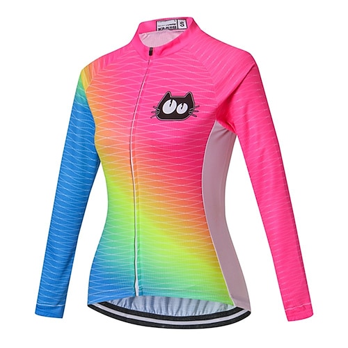 

21Grams Women's Cycling Jersey Long Sleeve Bike Top with 3 Rear Pockets Mountain Bike MTB Road Bike Cycling Breathable Quick Dry Moisture Wicking Reflective Strips Rosy Pink Cat Gradient Polyester