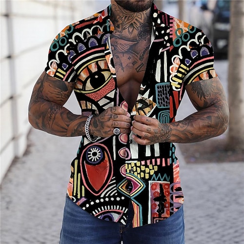

Men's Shirt Abstract Turndown Black Short Sleeves 3D Print Outdoor Street Button-Down Print Tops Fashion Designer Casual Breathable / Summer / Spring / Summer