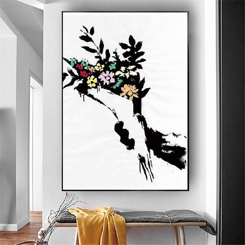 

Handmade Hand Painted Oil Painting Wall Art Modern Abstract Black Bouquet Painting Home Decoration Decor Rolled Canvas No Frame Unstretched