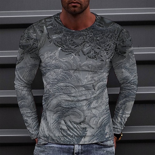 

Men's T shirt Tee Tee Graphic Round Neck Gray Long Sleeve 3D Print Casual Daily Print Tops Fashion Designer Comfortable Big and Tall