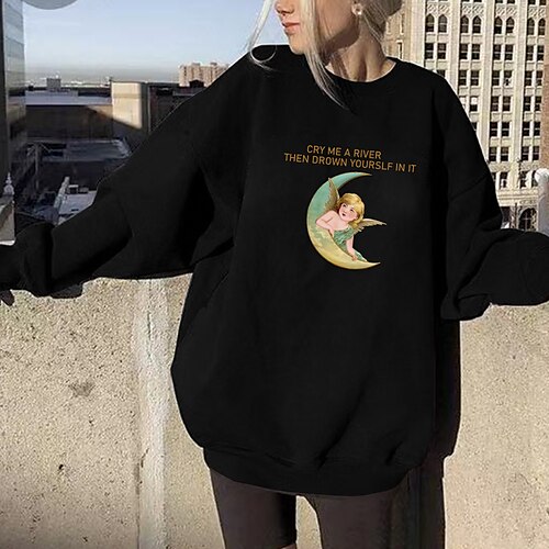 

Women's Pullover Casual Print Green White Black Letter Loose Casual Round Neck Long Sleeve S M L XL XXL 3XL