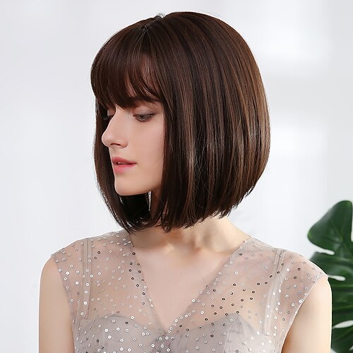 

Wig Female Brown Air Bangs Bobob Head Hair Full Head Cover Mechanism Wig