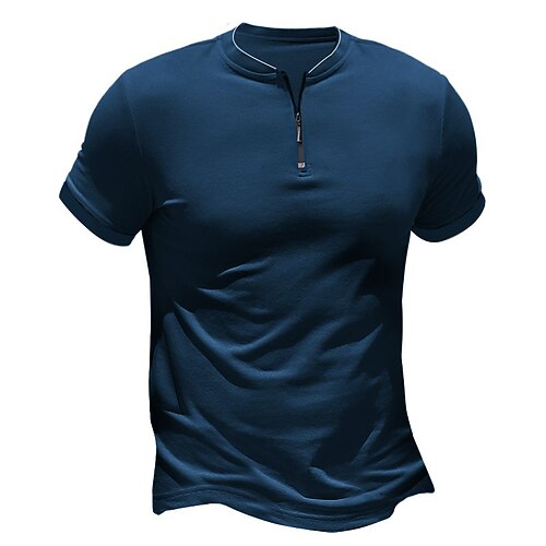 

Men's T shirt Tee Henley Shirt Solid Color Henley Navy Blue Street Holiday Short Sleeve Zipper Clothing Apparel Fashion Casual Comfortable / Beach