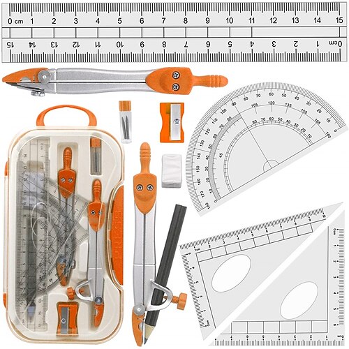 

Math Compasses Geometry Set 10 Pieces Math Supplies Kit,Including Compass,Protractor,Ruler,Eraser,Pencil,Lead Refills,Pencil Sharpener,Storage Box,for Drawing and Measurement