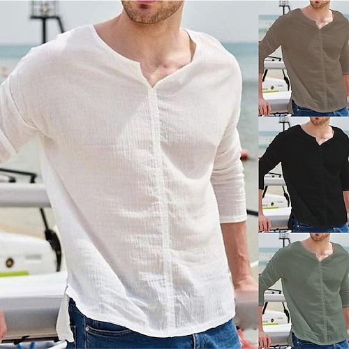 

Men's Shirt Solid Color Collar Green Brown White Black Outdoor Street Long Sleeve Clothing Apparel Fashion Designer Casual Big and Tall / Spring / Fall