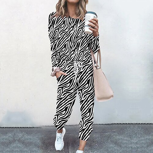 

Women's Active Streetwear Leopard Sports Outdoor Casual Two Piece Set Sweatshirt Tracksuit Pants Sets Jogger Pants Drawstring Print Tops