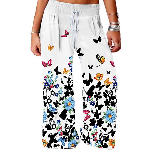 

Women's Plus Size Pants Chinos Drawstring Print Floral Butterfly Animal Casual Casual Daily High Full Length Fall Winter White L XL XXL 3XL 4XL