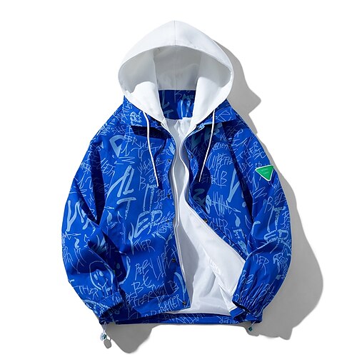 

Men's Track Jacket Windbreaker Breathable Top Full Zip Hooded Patchwork Spring Autumn Tennis Running Training / Athleisure