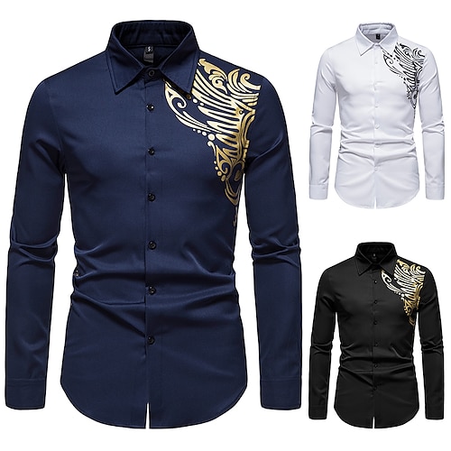 

Men's Shirt Prom Shirt Graphic Button Down Collar Navy Blue White Black Daily Print Clothing Apparel Casual