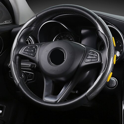 

Carbon Fiber Steering Wheel Cover for Men Women Car Steer Wheel Cover Universal Fit 14 15 16 inch Steering Protector with Non-Slip Stickers For 15""~15""1/2