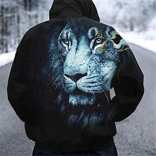 

Men's Unisex Pullover Hoodie Sweatshirt Hooded Animal Lion Graphic Prints Print Christmas Sports Outdoor Daily 3D Print Basic Streetwear Hoodies Sweatshirts Long Sleeve Black