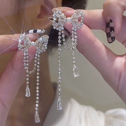 

Women's Clear Earrings Classic Bowknot Stylish Cute Earrings Jewelry Silver For Wedding Engagement 1 Pair