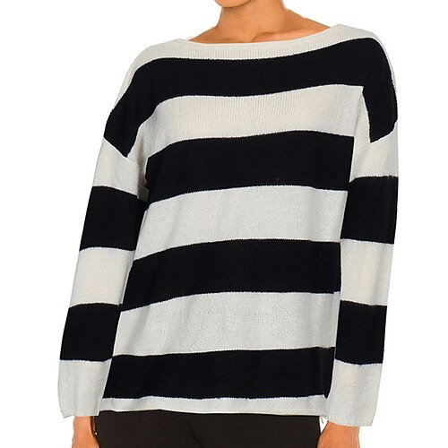 

Women's Pullover Sweater Jumper Crochet Knit Knitted Patchwork Color Block Crew Neck Stylish Casual Daily Holiday Fall Winter White / Black S M L / Long Sleeve