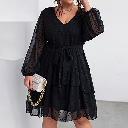 

Per donna Plus Size Abito casual Tinta unica A V Increspato Manica lunga Autunno Primavera Informale Abito al ginocchio Giornaliero Appuntamento Vestito