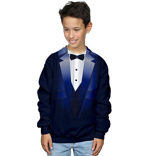 

Kids Boys Sweatshirt Optical Illusion Outdoor 3D Print Long Sleeve Active 3-12 Years Winter Blue