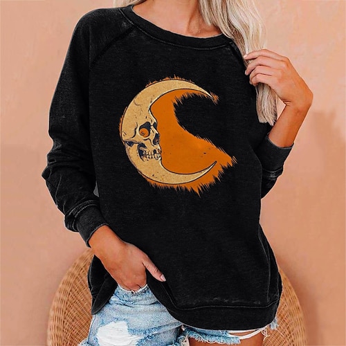 

Women's Sweatshirt Pullover Skull Pumpkin Moon Print Halloween Weekend Hot Stamping Active Streetwear Clothing Apparel Hoodies Sweatshirts White Black