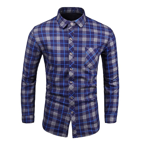 

Men's Dress Shirt Plaid Check Shirt Lattice Classic Collar Blue Red Casual Daily Long Sleeve Clothing Apparel Business Casual