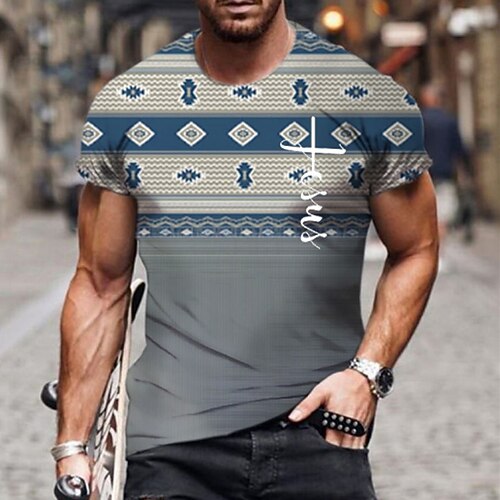 

Men's Unisex T shirt Tee 3D Print Color Block Graphic Prints Geometry Crew Neck Street Daily Print Short Sleeve Tops Designer Casual Big and Tall Sports Gray / Summer