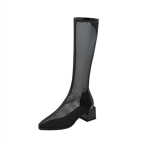

Damen Stiefel Klare Schuhe Sandalen Stiefel Sommerstiefel Täglich Kniehohe Stiefel Sommer Blockabsatz Spitze Zehe Süß Gitter Reißverschluss Einfarbig Schwarz Beige