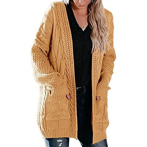 

Women's Cardigan Sweater Jumper Cable Knit Knitted Pure Color Open Front Stylish Casual Outdoor Daily Winter Fall Green Purple S M L / Cotton / Long Sleeve / Cotton / Holiday / Regular Fit