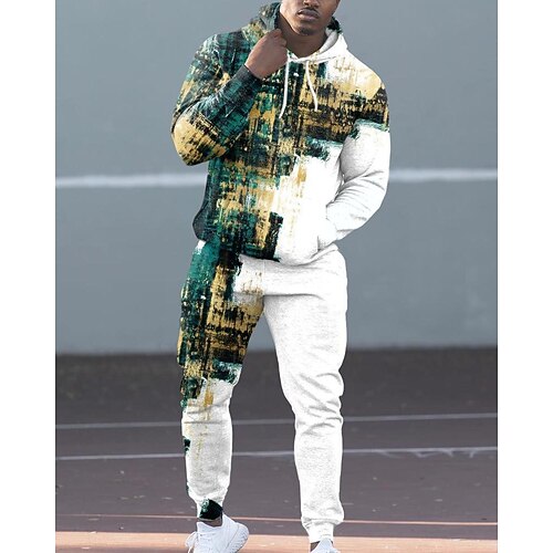 

Men's Tracksuit Sweatsuit 2 Piece Athletic Long Sleeve Breathable Moisture Wicking Soft Fitness Running Jogging Sportswear Activewear Tie Dye Light Yellow Dark Grey White / Hoodie / Micro-elastic
