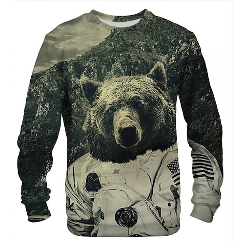 

Men's Unisex Sweatshirt Bear Graphic Prints Print Outdoor Street Daily 3D Print Basic Sports Hoodies Sweatshirts Long Sleeve Army Green