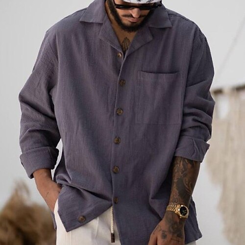 

Men's Shirt Solid Color Turndown Purple Street Daily Long Sleeve Button-Down Clothing Apparel Fashion Casual Comfortable Big and Tall / Sports