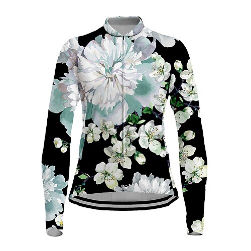 

21Grams Women's Cycling Jersey Long Sleeve Bike Top with 3 Rear Pockets Mountain Bike MTB Road Bike Cycling Breathable Quick Dry Moisture Wicking Reflective Strips Black Floral Botanical Polyester