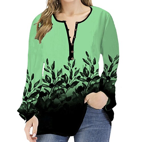 

Women's Plus Size Tops Tunic T shirt Tee Floral Print Long Sleeve Crewneck Casual Vintage Daily Going out Cotton Blend Fall Spring Green White