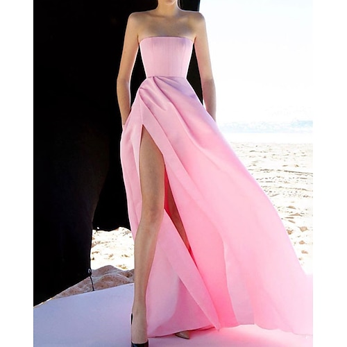 

Women's A Line Dress Swing Dress Maxi long Dress Pink Sleeveless Pure Color Backless Split Cold Shoulder Spring Summer Strapless Party Elegant Modern Party 2022 S M L XL / Party Dress