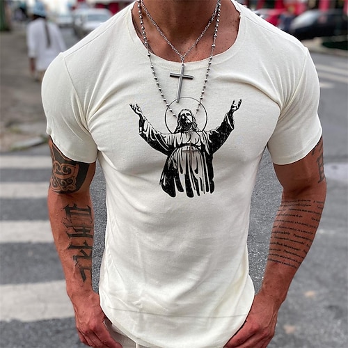 

Men's Unisex T shirt Tee Graphic Prints Human Crew Neck Beige Short Sleeve Hot Stamping Outdoor Street Print Tops Sports Designer Casual Big and Tall / Summer / Summer