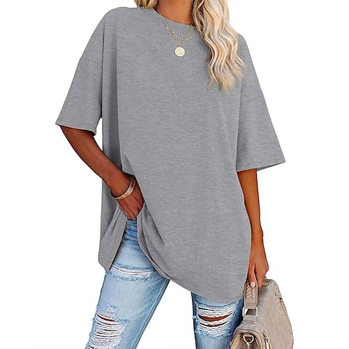 

Women's Clothing Basic Oversized Round Neck T-shirts Plain New Color Loose Shoulder Sleeve Round Neck Short Sleeve Top