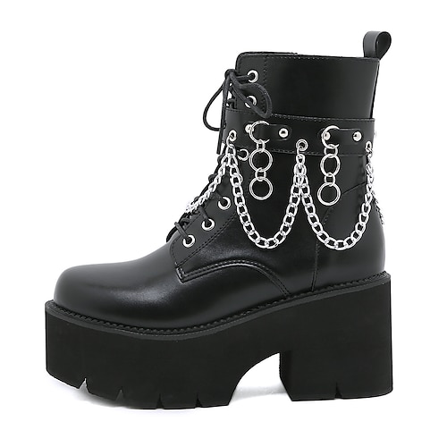 

Women's Boots Goth Boots Booties Ankle Boots Lace-up Chunky Heel Round Toe Closed Toe Daily Outdoor Walking Shoes Synthetics Loafer Fall Winter Solid Colored Black