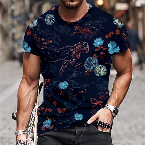 

Men's Unisex T shirt Tee Animal Graphic Prints Crew Neck Blue Short Sleeve 3D Print Outdoor Street Print Tops Sports Designer Casual Big and Tall / Summer / Summer