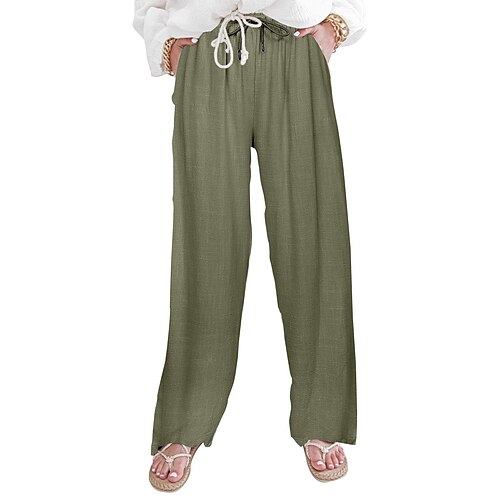 

Women's Culottes Wide Leg Chinos Pants Trousers Linen / Cotton Blend Green Blue Gray Mid Waist Fashion Casual Weekend Micro-elastic Full Length Comfort Plain S M L XL XXL / Loose Fit