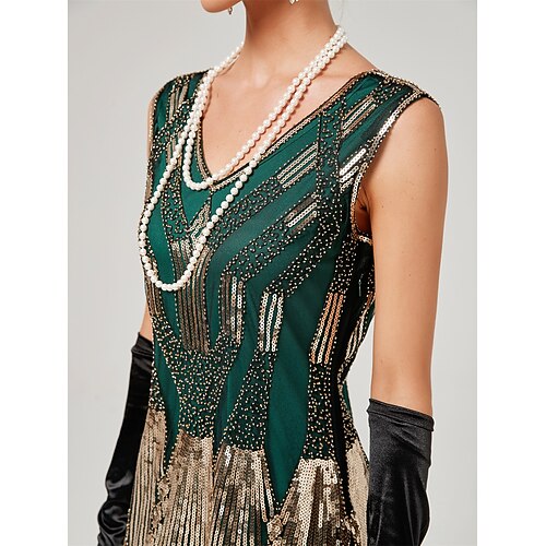 Roaring 20s 1920s Cocktail Dress Knee Length Flapper Dress Dress Prom Dress  Normal Sleeveless The Great Gatsby Charleston Wedding Guest Sequins V Neck  Fancy Dress Women's Carnival Masquerade Carnival 2026 - $58.99