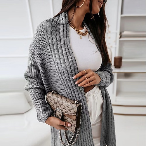 

Women's Cardigan Sweater Jumper Cable Knit Tunic Knitted Pure Color Open Front Stylish Casual Home Daily Fall Winter Black Pink One-Size / Long Sleeve