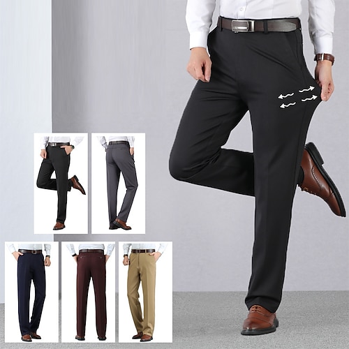 

Men's Dress Pants Chinos Trousers Pocket Solid Color Comfort Breathable Business Casual Daily Fashion Formal Black Wine Stretchy