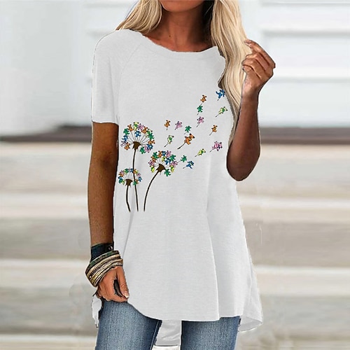 

Women's Shift Dress Short Mini Dress White Half Sleeve Floral Print Fall Spring Round Neck Casual 2022 S M L XL XXL 3XL