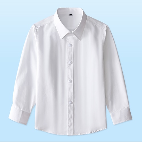 

bambini ragazzi camicia manica lunga tinta unita bianco bambini top autunno inverno moda cool scuola tutti i giorni 3-13 anni