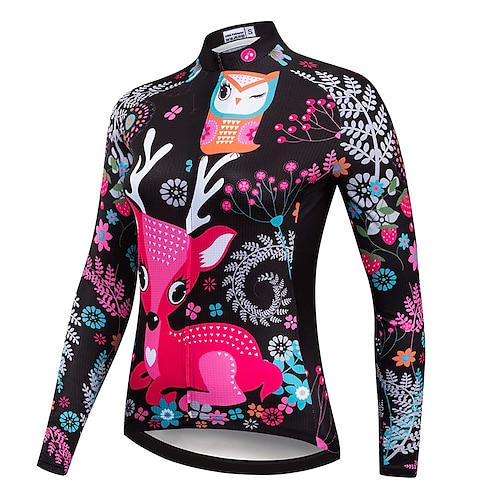 

21Grams Women's Cycling Jersey Long Sleeve Bike Top with 3 Rear Pockets Mountain Bike MTB Road Bike Cycling Breathable Quick Dry Moisture Wicking Reflective Strips Black Cartoon Polyester Spandex