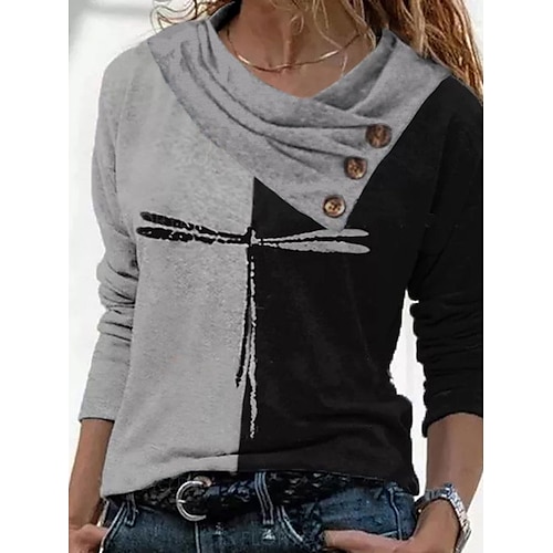 

Mujer Camiseta Gris Graphic Geométrico Botón Estampado Manga Larga Casual Fin de semana Básico Cuello de pila Regular Pintura S