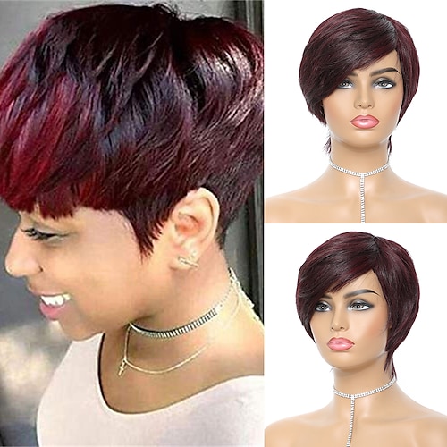 

Short Human Hair Wigs Pixie Cut Straight Remy Brazilian Hair for Black Women Machine Made Highlight Color Cheap Glueless Wig