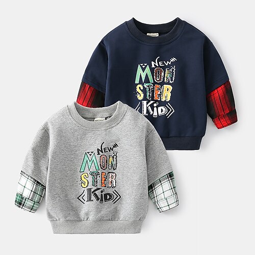 

Kids Boys Sweatshirt Letter School Long Sleeve Fashion Cotton 3-6 Years Winter Blue Gray