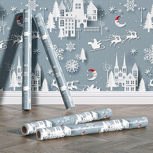 

Christmas Wallpaper Christmas Wall Cover Sticker Film Peel and Stick Removable Self Adhesive PVC/Vinyl Wall Decal for Room Home Decoration 17.32''x118''in(44cmx300cm) / 44x300cm