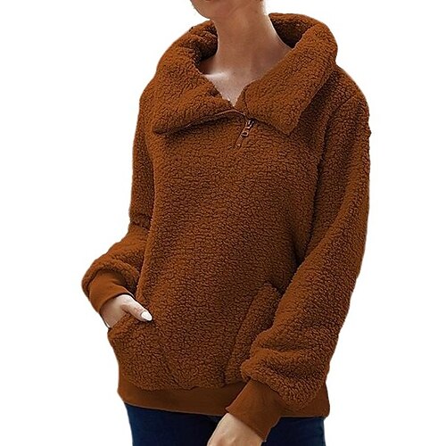 

Wubby Fleece Pullover Women's High-neck Winter Sweater Thermal Warm Long-sleeved Pullover Solid Color Thick Top Sweater Athleisure Wear