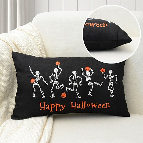 

Halloween Throw Pillow Cover Embroidery Square Quality Pillow Case for Bedroom Livingroom Cushion Cover Tassel Pumpkin Skull Dancing