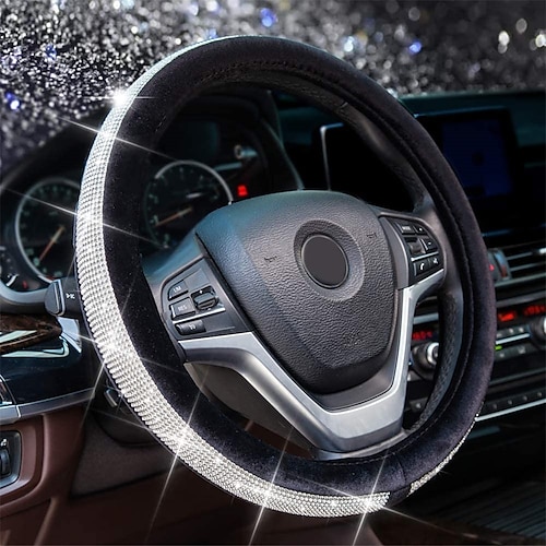 

Crystal Diamond Steering Wheel Cover Soft Velvet Feel Bling Steering Wheel Cover for Women Universal 15 inch Plush Wheel Cover for Escape Fusion Focus Accord Prius Rav4 Purple